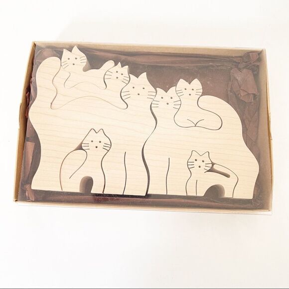 Whimsical Hardwood Cat Puzzle - Picture 1 of 2